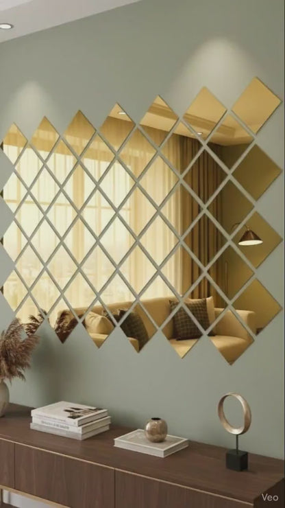 Acrylic Square Mirror Wall Border (Golden & Silver, Size: 2.5x2.5 Set: 6 Pcs)