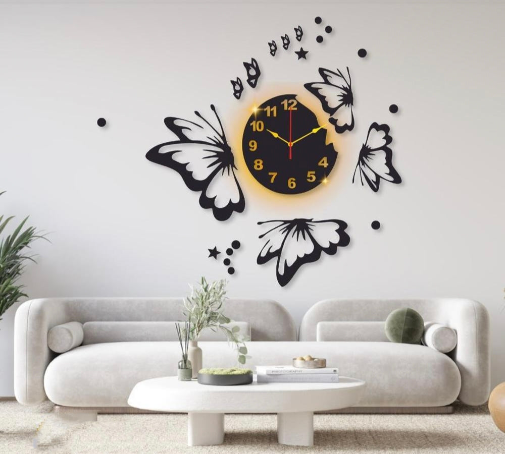 Butterfly Laminated Wall Clock With Backlight.