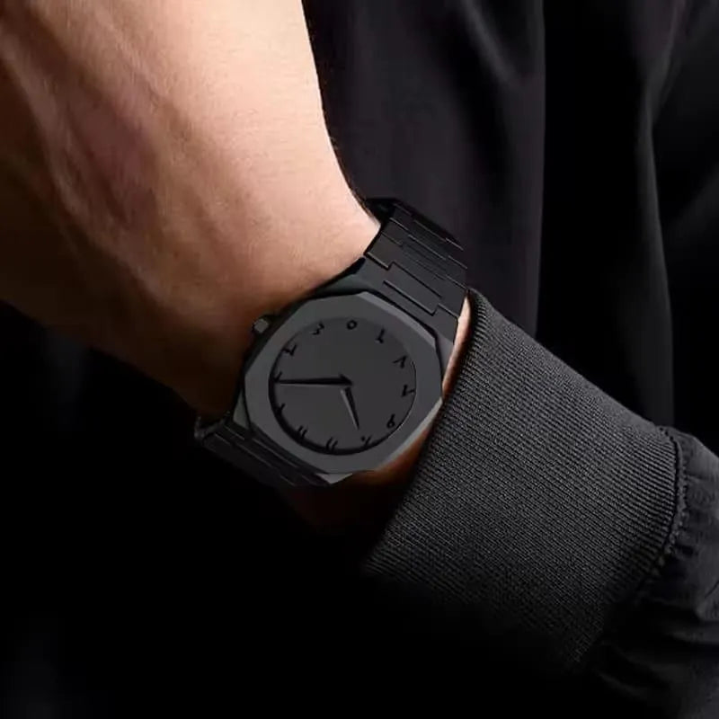 Men's Carbon Fiber Black Arabic Aura Watch ⌚.