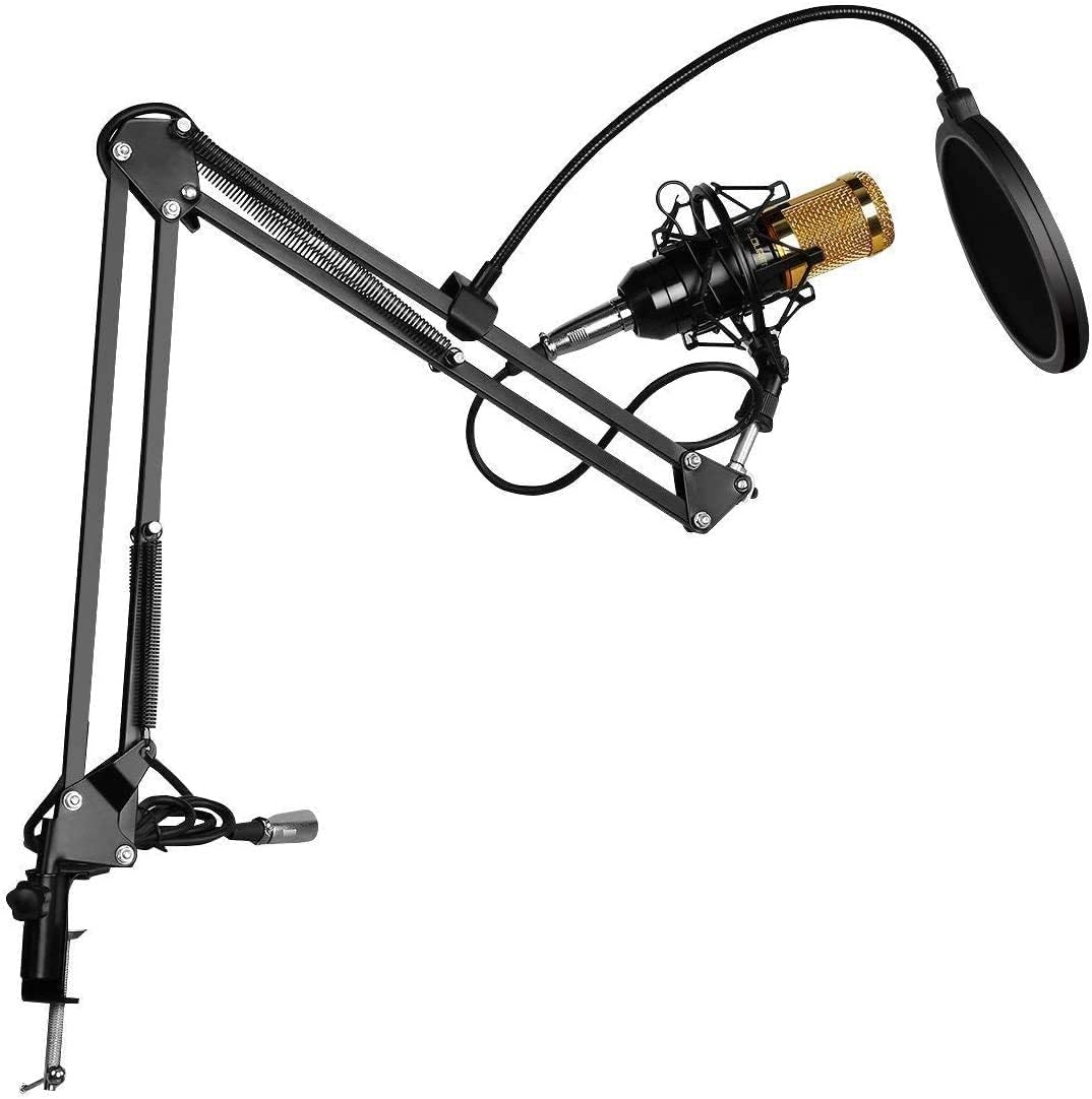 Professional Condenser Microphone - Podcast Mic Set Condenser Microphone With Rechargeable Auxiliary Background For Karaoke Singing, Youtube Recording Mic Set For Youtube | Mic Kit.