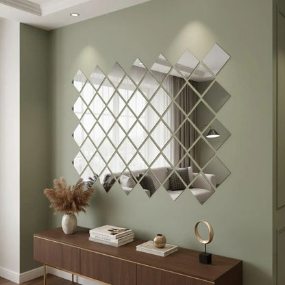 Acrylic Square Mirror Wall Border (Golden & Silver, Size: 2.5x2.5 Set: 6 Pcs)