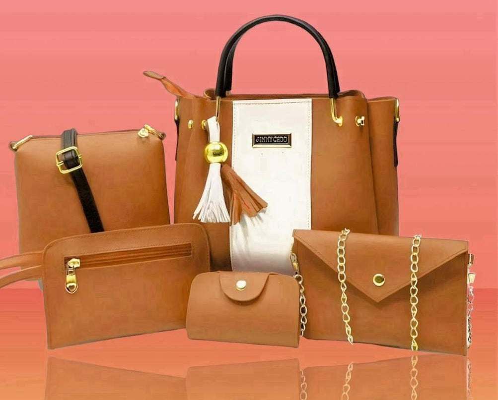 Chic Women's Mustard Rexine Hand Bag Set - 5 Pcs 👜