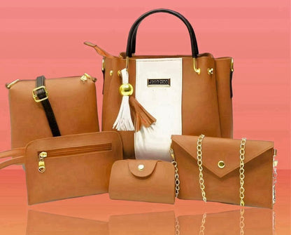 Chic Women's Mustard Rexine Hand Bag Set - 5 Pcs 👜