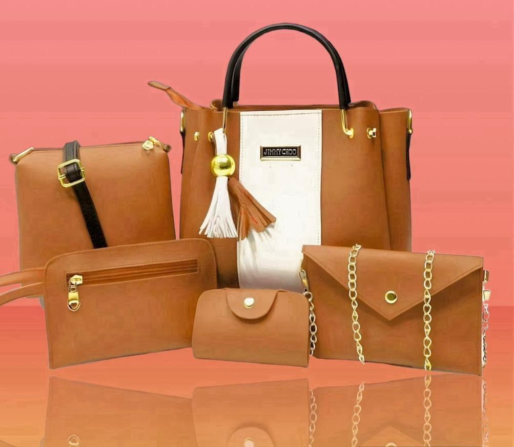 Chic Women's Mustard Rexine Hand Bag Set - 5 Pcs 👜