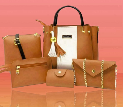 Chic Women's Mustard Rexine Hand Bag Set - 5 Pcs 👜