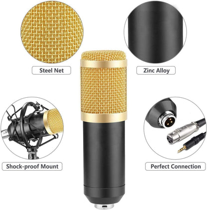 Professional Condenser Microphone - Podcast Mic Set Condenser Microphone With Rechargeable Auxiliary Background For Karaoke Singing, Youtube Recording Mic Set For Youtube | Mic Kit.