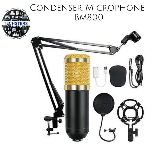 Professional Condenser Microphone - Podcast Mic Set Condenser Microphone With Rechargeable Auxiliary Background For Karaoke Singing, Youtube Recording Mic Set For Youtube | Mic Kit.